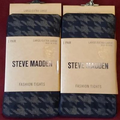 2 pair Steve Madden Fashion Tights-- Houndstooth Size Large/X-Large black NIP